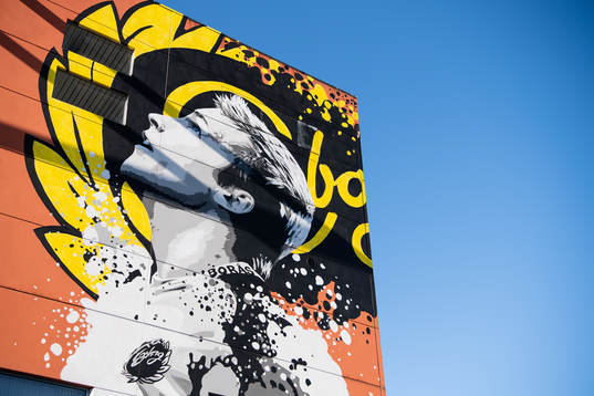 Exteriör Borås arena, muralmålning