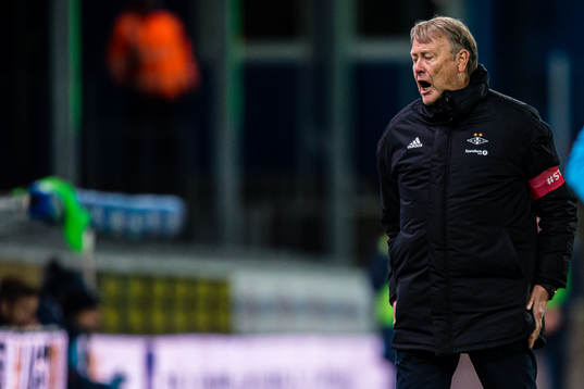Åge Hareide, head coach of Rosenborg, reacts