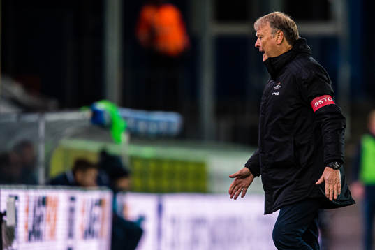 Åge Hareide, head coach of Rosenborg, reacts