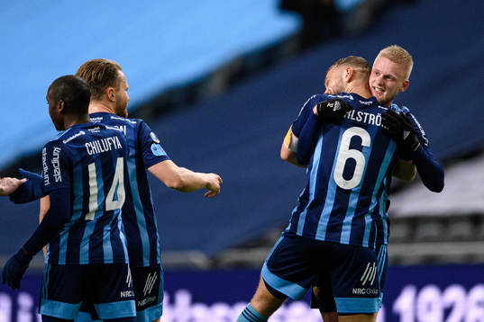 Djurgårdens Jesper Karlström och Kalle Holmberg jublar