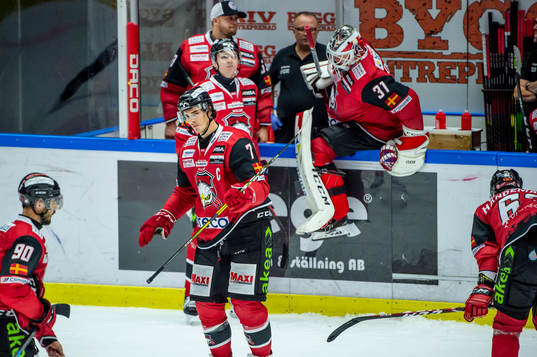 Malmö Redhawks Oliver Lauridsen deppar med lagkamraterna