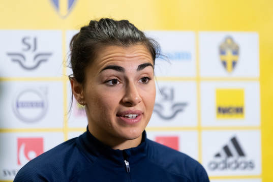 Goalkeeper Zecira Musovic is being interviewed