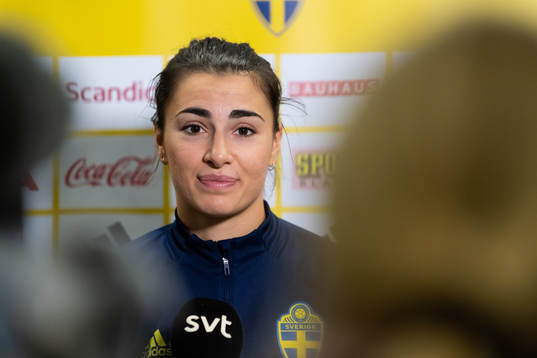 Goalkeeper Zecira Musovic is being interviewed
