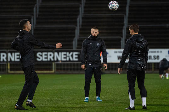 Landskronas Luka Petrovic och Hampus Ferhm