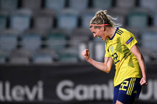 Olivia Schough of Sweden celebrates the 3-0 goal