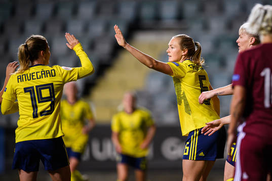 Anna Anvegård and Magdalena Eriksson of Sweden celebrate