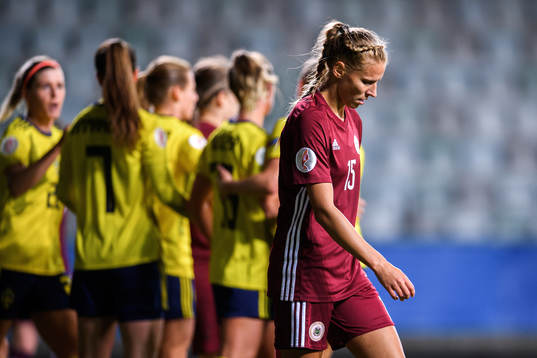Ligita Tumane of Latvia looks dejected