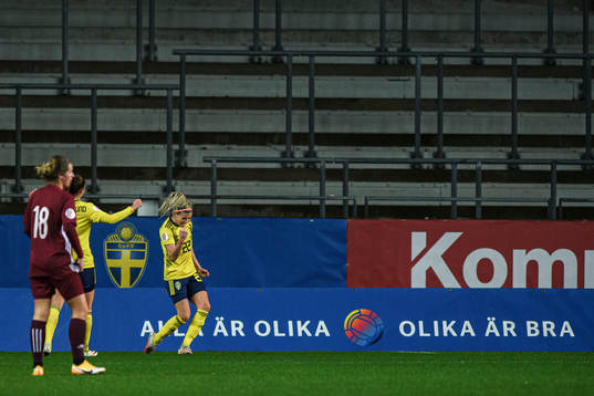Olivia Schough of Sweden celebrates the 3-0 goal