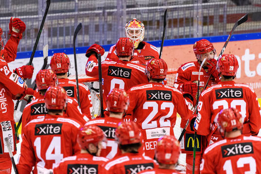 Almtunas målvakt Erik Hanses jublar med lagkamrater