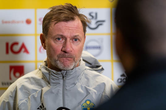 Peter Gerhardsson, head coach, is interviewed