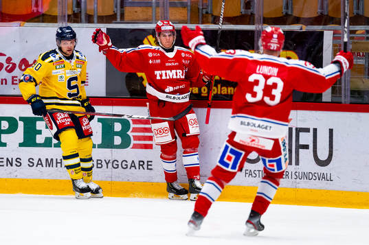 Timrås Marcus Hardegård och Albin Lundin jublar