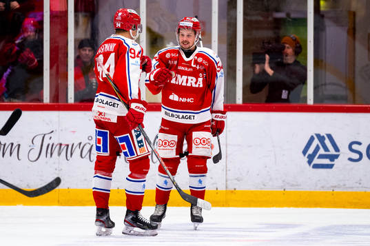Timrås Sebastian Hartmann och Jonathan Dahlén jublar