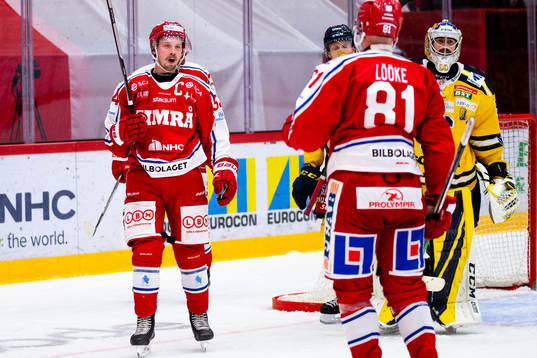 Timrås Jonathan Dahlén och Jens Lööke jublar