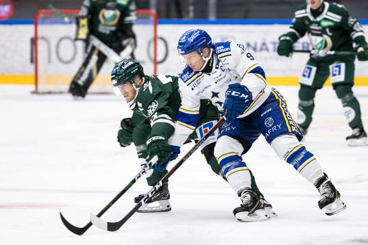Leksands Patrik Zackrisson och Färjestads Jesse Virtanen