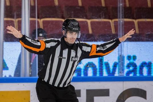 Domare Patrik Magnusson dömer bort Leksands 2-1 mål