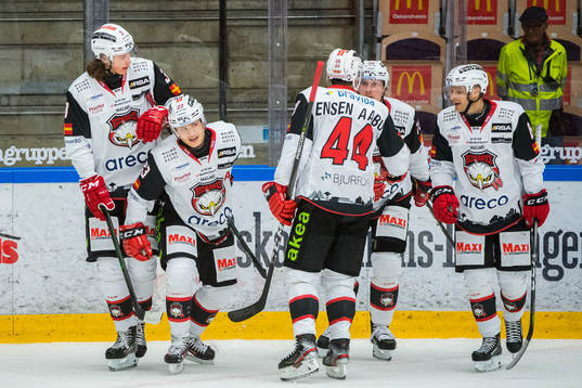 Malmö Redhawks Christoffer Forsberg jublar med lagkamrater
