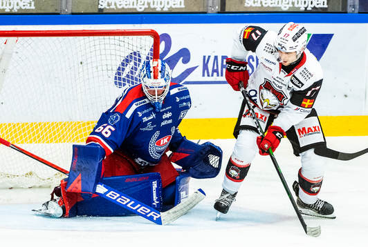 Oskarshamns målvakt Tex Williamsson och Malmö Redhawks