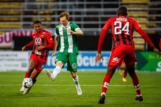Östersunds Isak Ssewankambo mot Hammarbys Tim Söderström