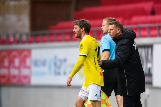 Falkenbergs tränare Hasse Eklund och Karl Söderström