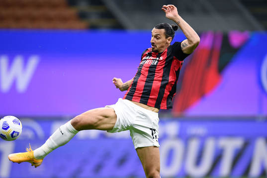 Zlatan Ibrahimovic of Milan scores the 1-0 goal