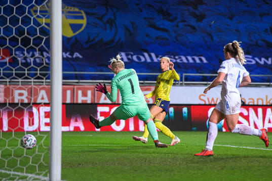 Sofia Jakobsson of Sweden scores the 1-0 goal behind
