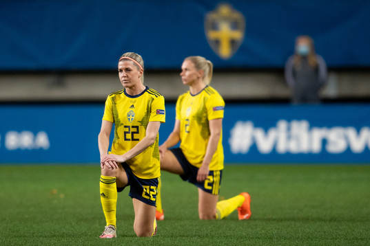 Olivia Schough of Sweden kneel in support of the "Black