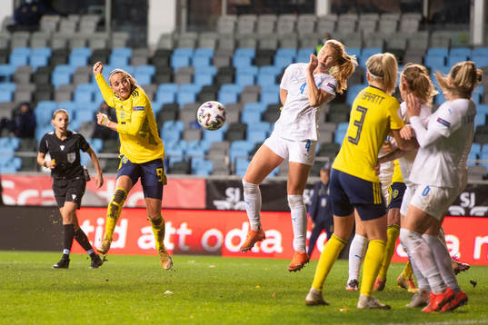 Kosovare Asllani of Sweden and Glódís Perla