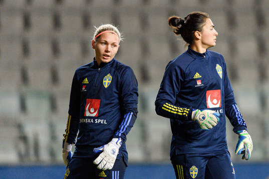 Goalkeeper Jennifer Falk and goalkeeper Zecira Musovic of