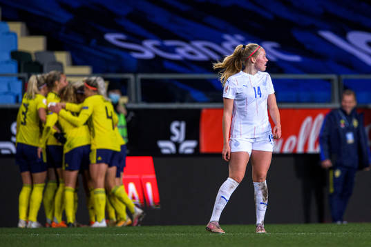 Hlín Eiríksdóttir of Iceland looks dejected
