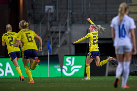 Olivia Schough of Sweden celebrates the 2-0 goal