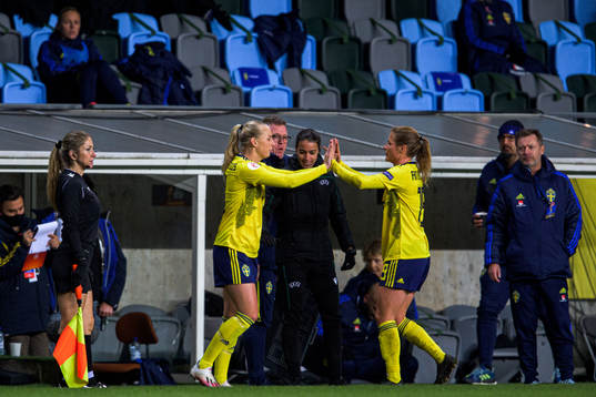 Stina Blackstenius and Anna Anvegård of Sweden