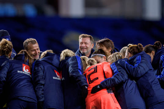 Peter Gerhardsson, head coach of Sweden celebrates