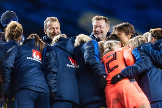 Peter Gerhardsson, head coach of Sweden celebrates