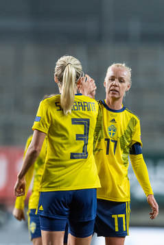 Linda Sembrant and Caroline Seger of Sweden celebrate