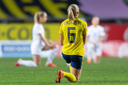 Magdalena Eriksson of Sweden kneel in support of the "Black