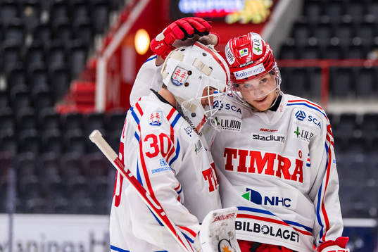 Timrås målvakt Jacob Johansson och Sebastian Hartmann