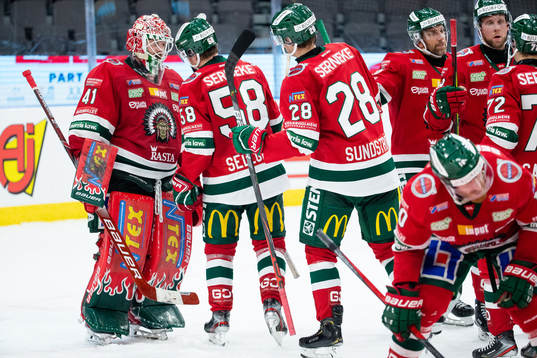 Frölundas målvakt Niklas Rubin och Jesper Sellgren
