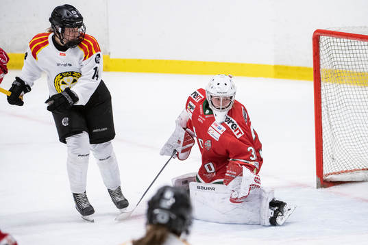 Brynäs Hanna Rylander och Modos målvakt Viktorije Svejdova