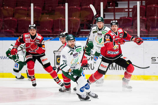 Färjestads Jacob Nilsson och Malmö Redhawks Lars Bryggman