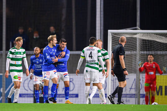 Trelleborgs Haris Brkic och Erik Andersson jublar