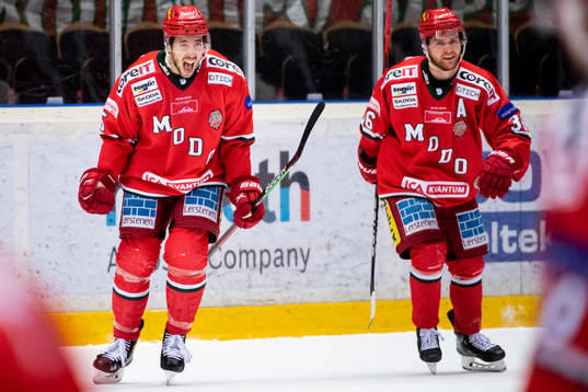 Modos Frank Corrado och Sebastian Ohlsson jublar