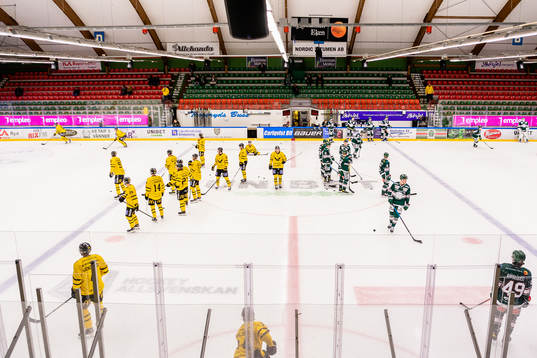 Spelarna värmer upp före ishockeymatchen i