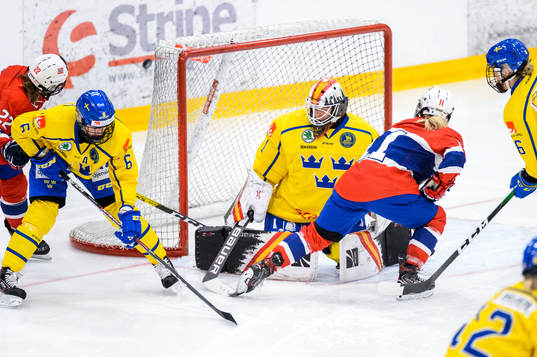 Goalkeeper Sara Grahn and Josefine Holmgren of Sweden