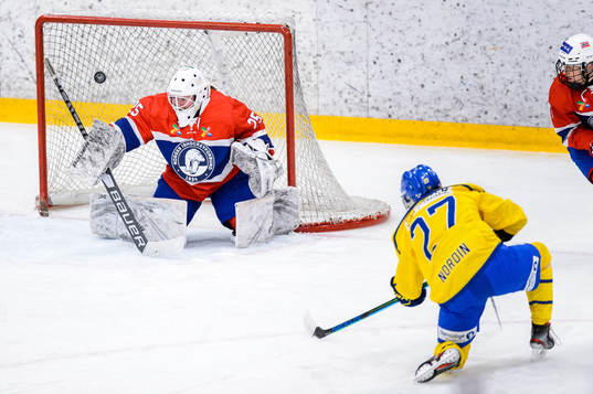 Emma Nordin of Sweden scores 1-0 behind goalkeeper Kaja