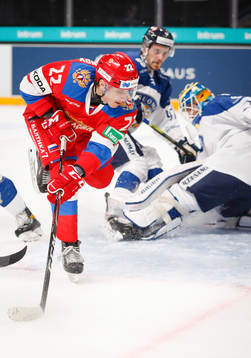 Marat Khusnutdinov #22, RUS scores 2-0 goal behind Finlands