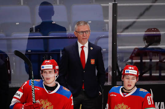 Head Coach Igor Larionov, RU,Ilya Safonov #32, RUS and