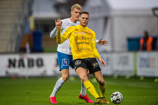 Mjällbys Jacob Bergström och IFK Norrköpings Eric Smith