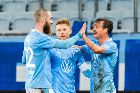 Malmö FFs Jo Inge Berget och Anders Christiansen jublar