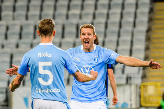 Malmö FFs Ola Toivonen jublar med Sören Rieks