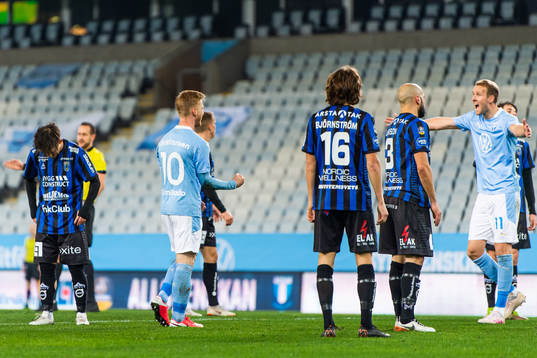 Malmö FFs  Anders Christiansen och Ola Toivonen jublar